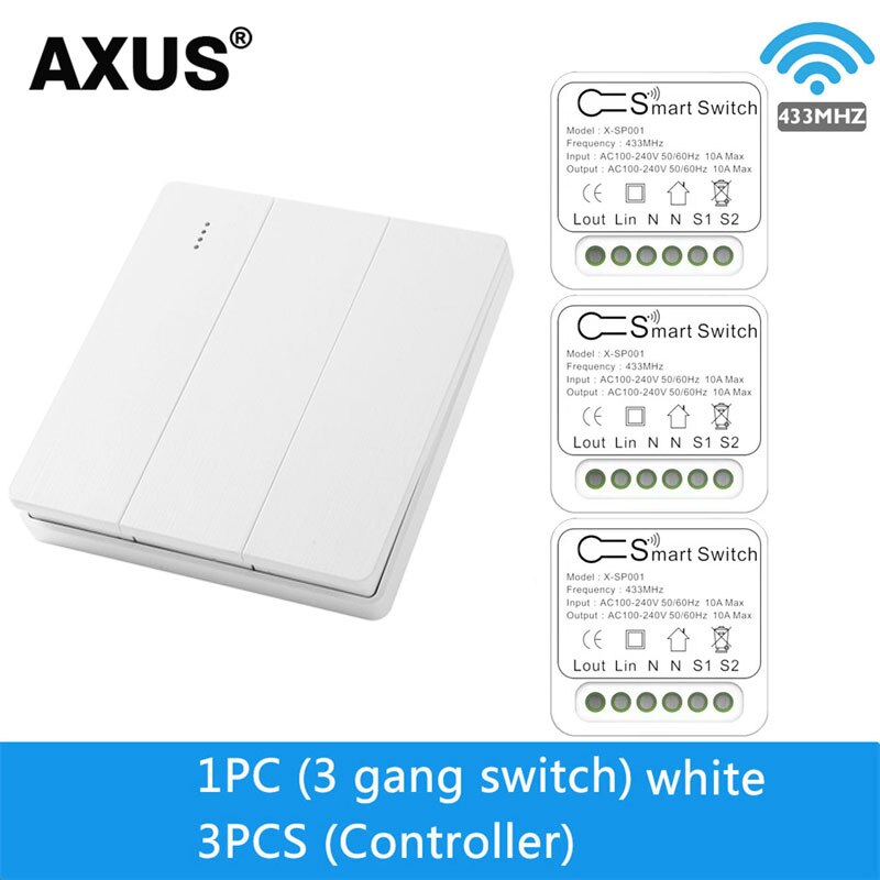 AXUS RF 433Mhz Switch Wireless Wall Switch 86 Wall Panel Transmitter Safety Switch AC 110V 220V Relay Interruptor for Light Lamp