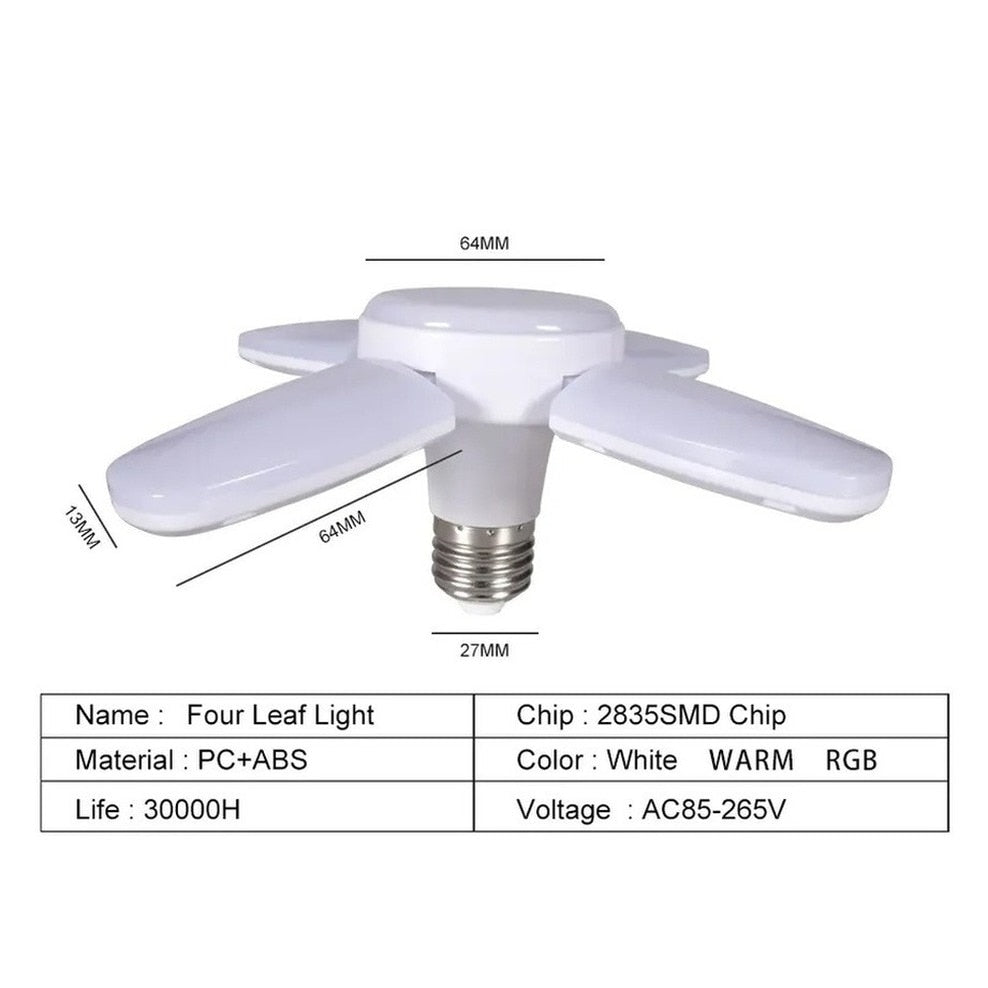 E27 LED Bulb Fan Blade Timing Lamp AC220V 28W Foldable Led Light Bulb Lampada Night Lights For Home Ceiling Light Lighting