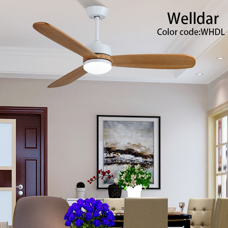 52 Inch Led Ceiling Fan Light Roof Home Fans Modern Indoor Decorate Wooden Blade Dc Ceiling Fan With Remote Control Ventilador