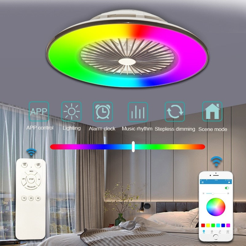 Smart Ceiling Fan LED Ceiling Light Remote Control Floor Standing Fan 3-Wind Speed Dimmable For Home Room With Musical Rhythm