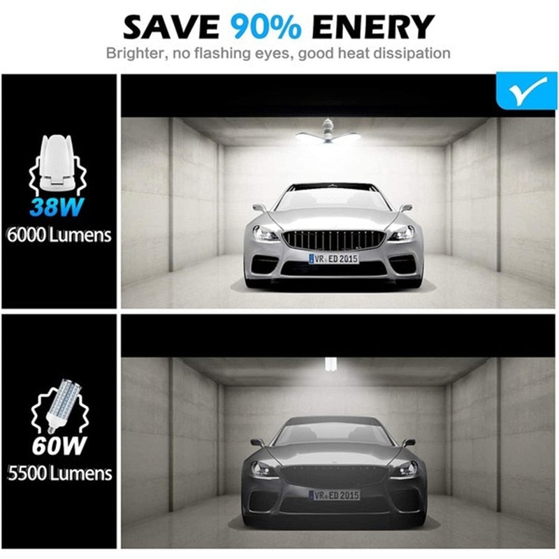 6500K 38W Cold White E27 LED Garage Light Deformable AC175V-265V 3800LM Ceiling Fixture Lights Workshop Lamp