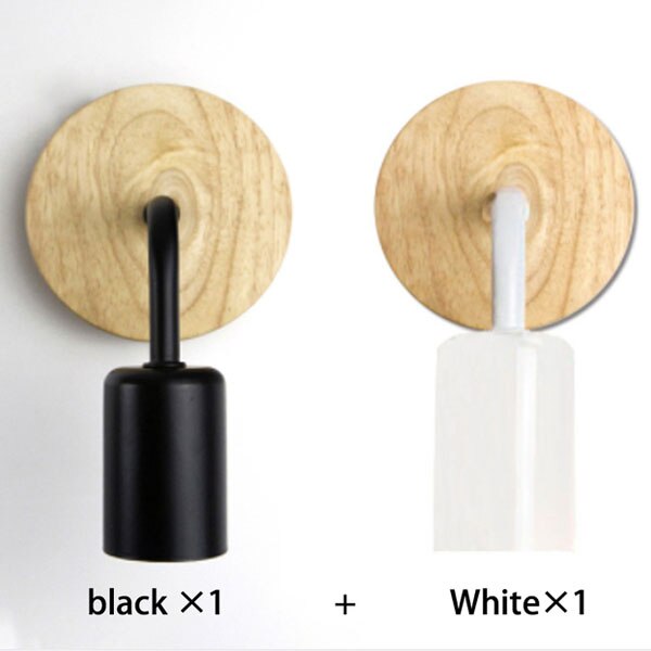 Vintage Black White Wall Lamp Wood E27 Wall Light Sconce Retro Indoor Lighting Bedroom Living Room Kitchen Home Wall Lamps Fixtu