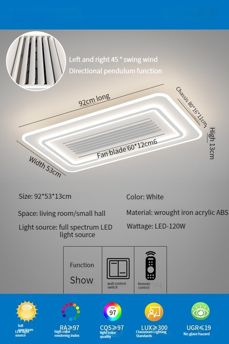 Modern Full Spectrum Bladeless Ceiling Fan Lamps Dimmable With Remote Control 6 Gears Indoor LED Lighting Bedroom Living Room