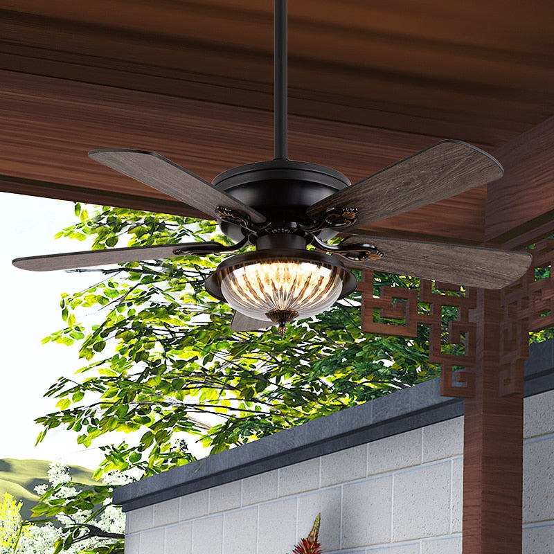 Outdoor Waterproof Sun Protection DC Motor 35W Ceiling Fans Glass House Courtyard Summer House Ceiling Fan Lighting