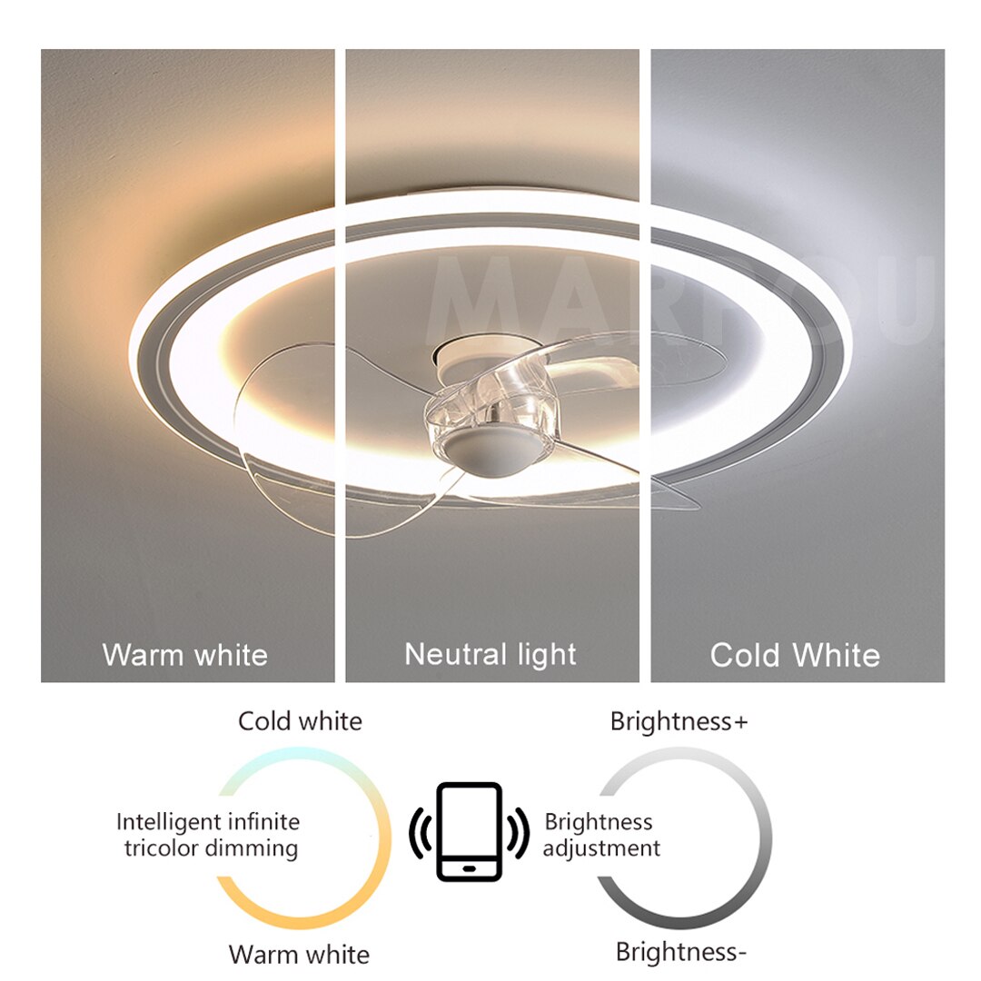 MARPOU ceiling fan with lighting remote control and APP control Lamp modern ceiling fans with led light For Bedroom Living room