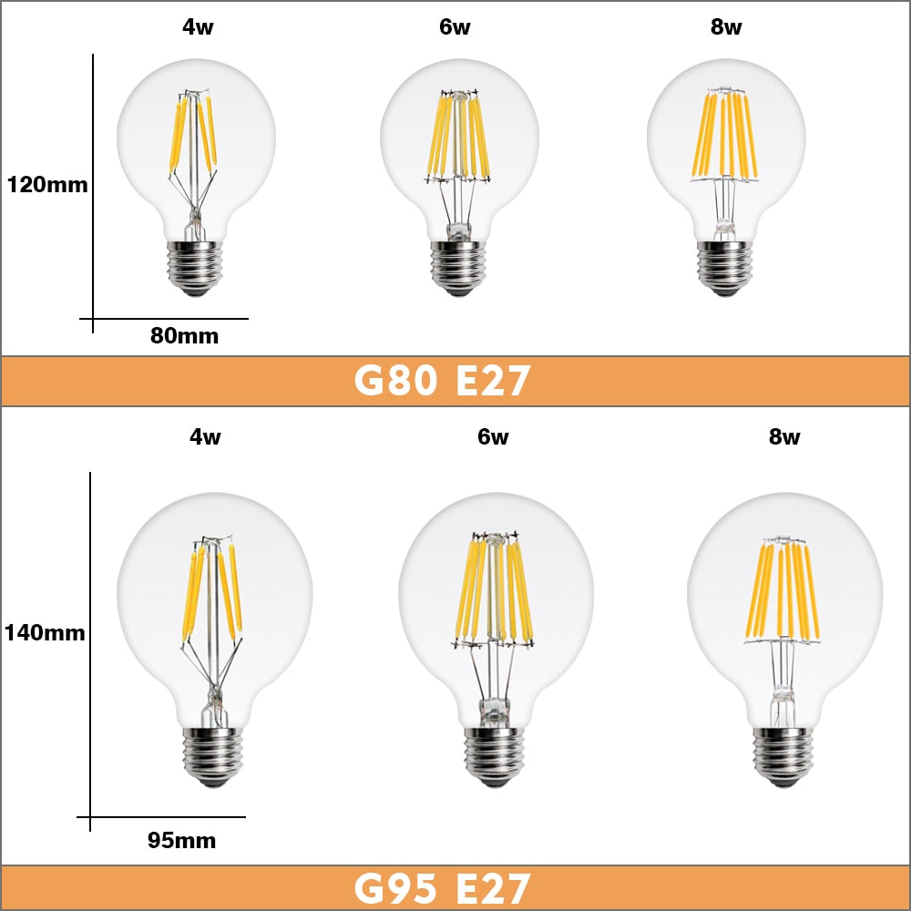 2Pcs E27 E14 Retro LED Edison Bulb 220V Light Bulb C35 A60 ST64 G45 G80 G95 Vintage LED Filament Lamp Glass Bulb Candle Light