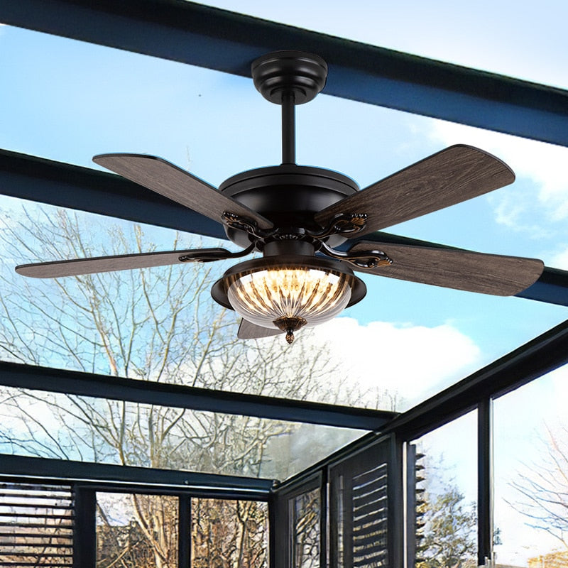 Outdoor Waterproof Sun Protection DC Motor 35W Ceiling Fans Glass House Courtyard Summer House Ceiling Fan Lighting