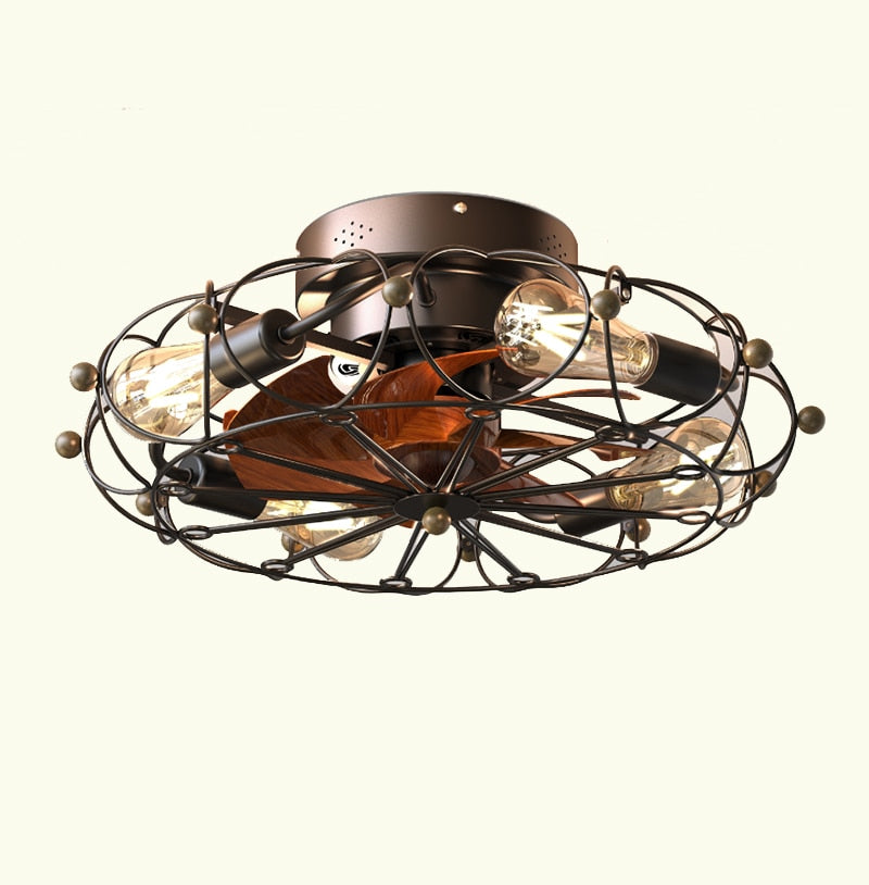 Strong Wind Ceiling Fan Lamp Nordic Restaurant American Style Retro Low Floor Ceiling Mounted Electric Fan Fan With Lamp