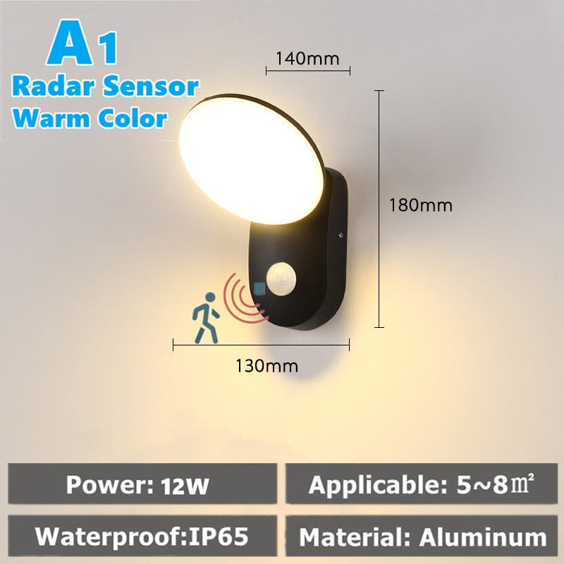 LED Wall Light IP65 Waterproof Outdoor Garden Fence Entrance Porch Exterior Wall Corridor Balcony Lighting With Motion Sensor