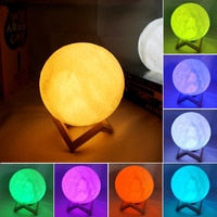 Moon Lamp LED Night Light with Stand Starry Lamp Lights for Bedroom Aesthetic Kids Gift Eye Protection Lamp 3D Moon Lamp