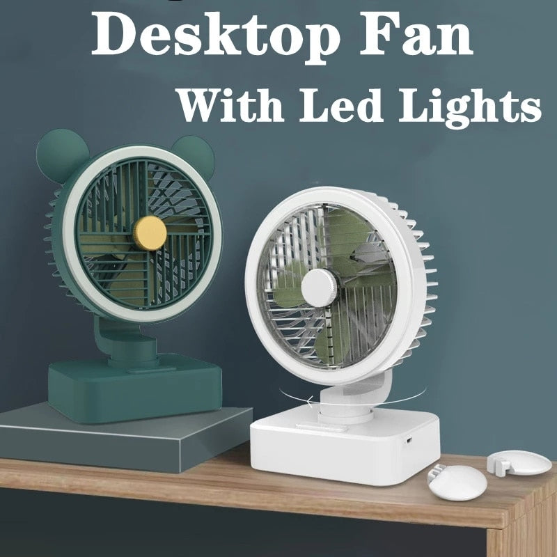 Multifunction Portable Electric Camping Fan Rechargeable Desktop Tripod Stand Cooling Ceiling Fan with LED Outdoor Dropshipping