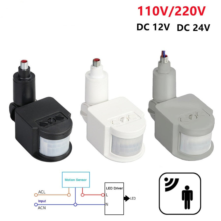 12V Motion Sensor 220V/110V PIR Movement Detector Automatic Infrared Wall Mount Timer Outdoor 24V LED Motion Sensor Light Switch