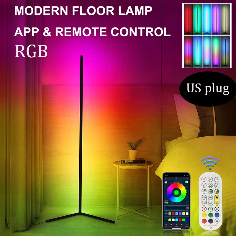 80cm LED Floor Corner Standing Lamp RGB Light With Remote Control For Bedroom Living Room Club Home Atmosphere Night Light