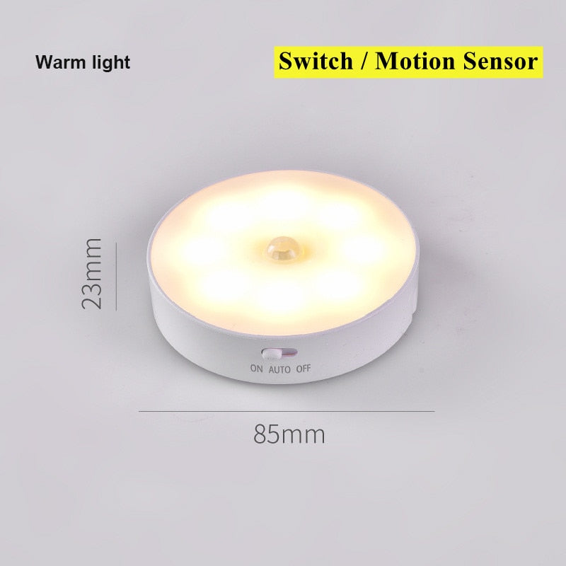 2 Modes Motion Sensor Night Light LED Switch Nightlights USB Chargeable Lights Warm White Wall Lamp for Stairs Closet Cabinet