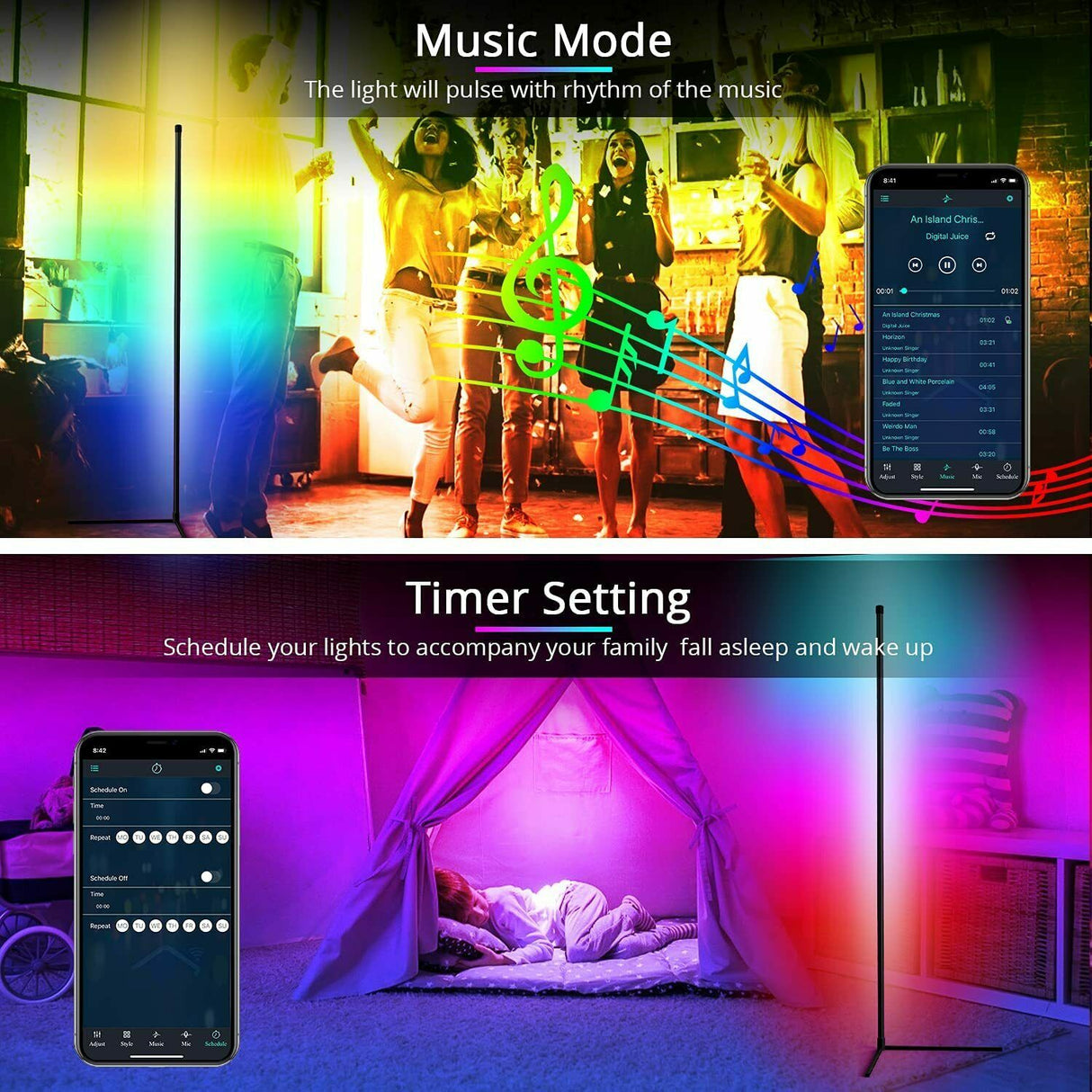 Leclstar Modern LED Floor Lamps RGB Lamp Indoor Lighting Atmospheric Bluetooth Remote Control Stand Light Home Living Room Decor