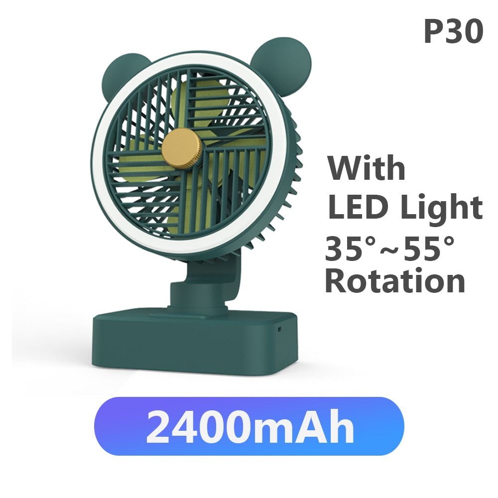 Multifunction Portable Electric Camping Fan Rechargeable Desktop Tripod Stand Cooling Ceiling Fan with LED Outdoor Dropshipping