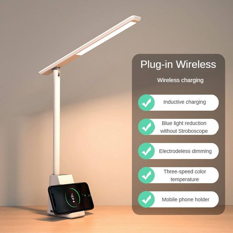 15W Wireless Quick-Charging Desk Light Eye-Protecting LED Folding Plug-in Intelligent Desk Lamp For Work And Study Table Lamps