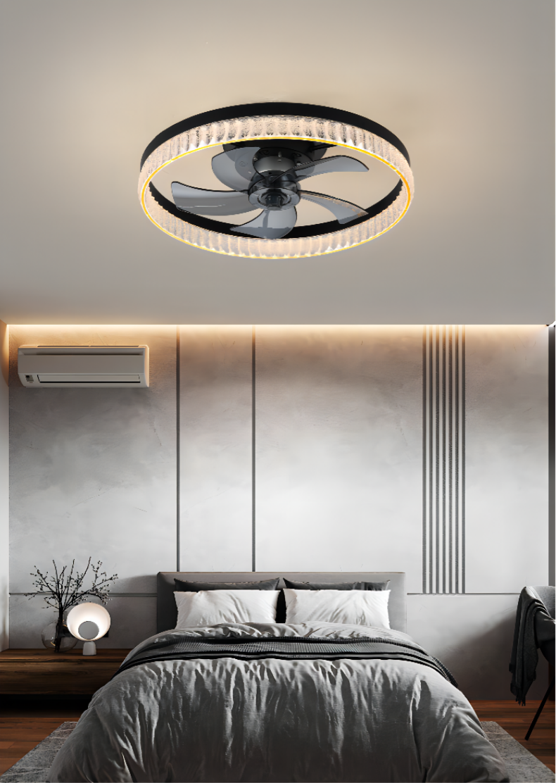New acrylic ceiling fan lamp LED variable frequency ceiling fan lamp living room bedroom dining room light luxury fan Chandelier