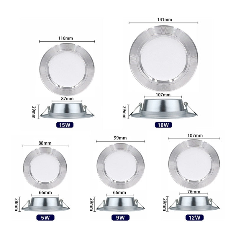 10pcs/lot LED Downlight 5W 9W 12W 15W 18W Recessed Round LED Ceiling Lamp AC 220V-240V Indoor Lighting Warm White Cold White