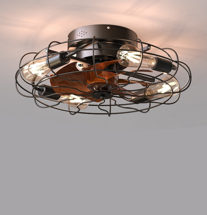 Strong Wind Ceiling Fan Lamp Nordic Restaurant American Style Retro Low Floor Ceiling Mounted Electric Fan Fan With Lamp