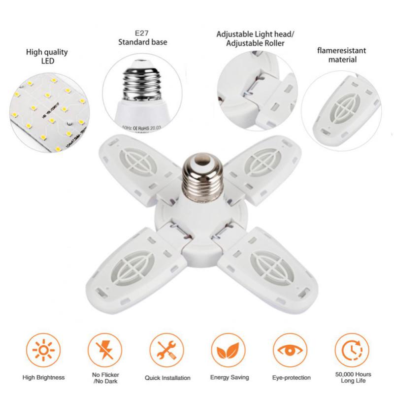 E27 LED Garage Light 38W 85-265V Home Ceiling Lamps Deformable Fan Blade Light Energy Saving Garage Lamp Industrial Lighting
