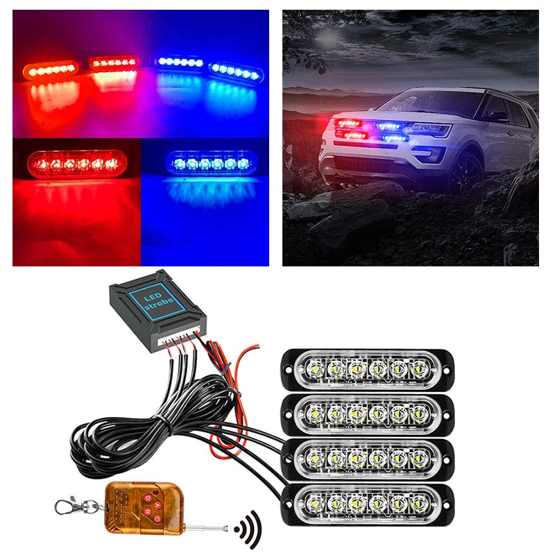24 LED Strobe Light Wireless Car Emergency Flashing Light Car LED 12V Trailer Truck Strobos Police Warning Light Auto Diode Lamp
