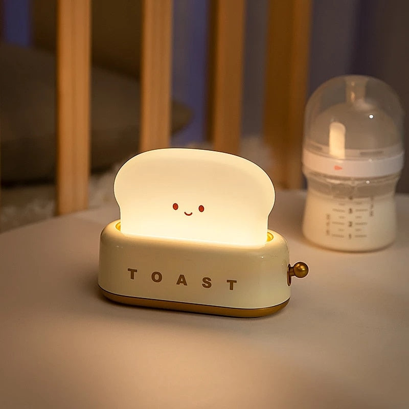 LED Bread Maker Night Light Toast Lamp USB Charging Dimming Table Lamps Children Timing Sleeping Fun Switch Mood Lights