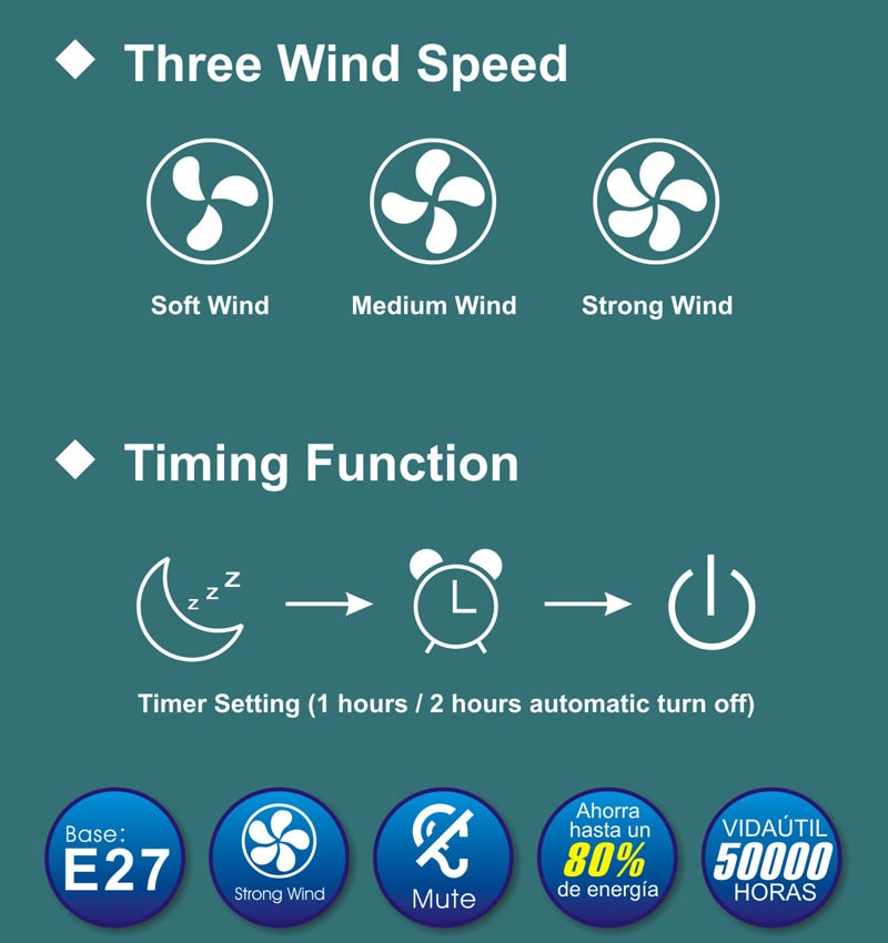 2in1 Smart Ceiling Fan E27 Light Head 30W Lighting Fan With Remote Control LED Electric Fan