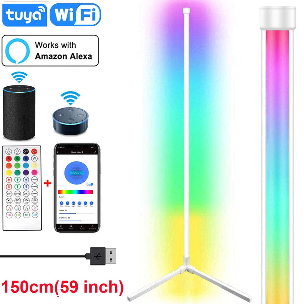 Modern Corner Floor Lamps for Bedroom Decor Furniture Living Room Tuya RGB LED Lighting Dimmable Alexa Lights Bedside Stand Lamp