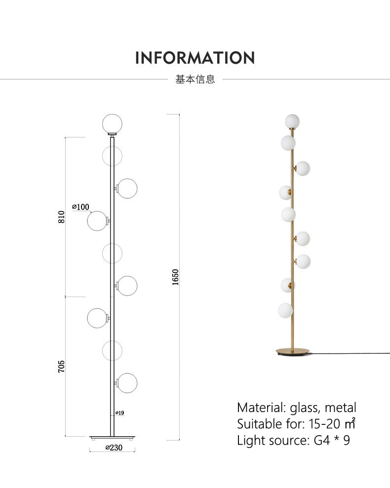 Nordic Modern Magic Beans Glass Ball Floor Lamp Living Room Bedroom Bedside Sofa Standing Lamp 9 Ball Indoor Lighting