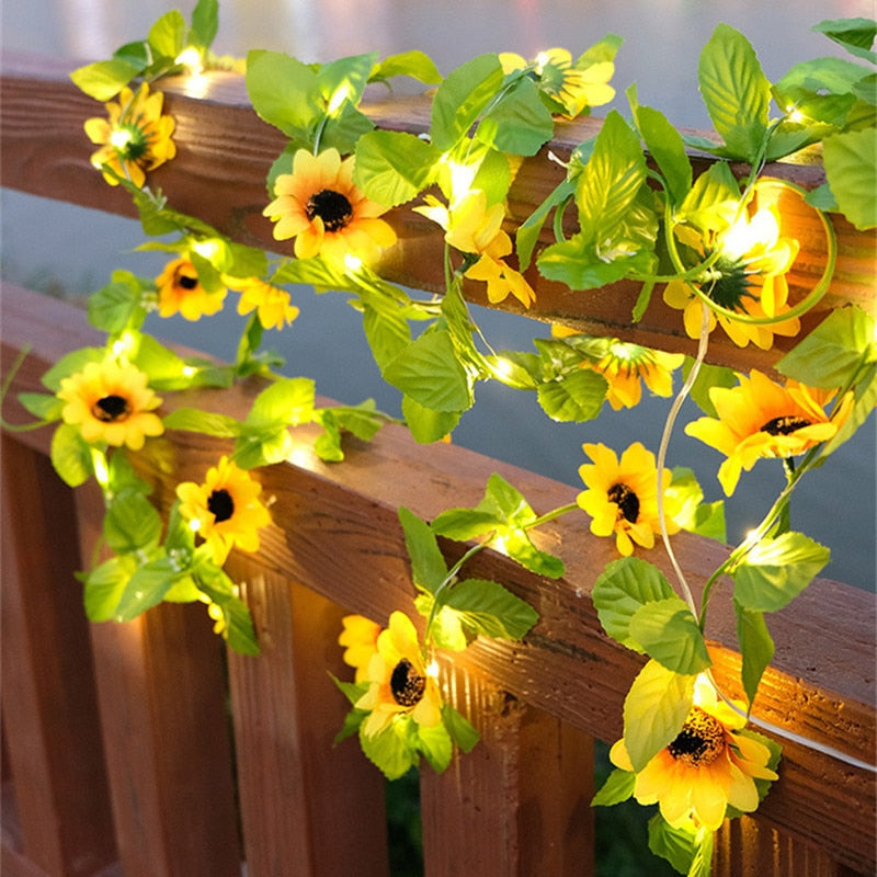 Flower Green Leaf String Lights Artificial Vine Fairy Lights Battery Powered Christmas Tree Garland Light for Wedding Home Decor