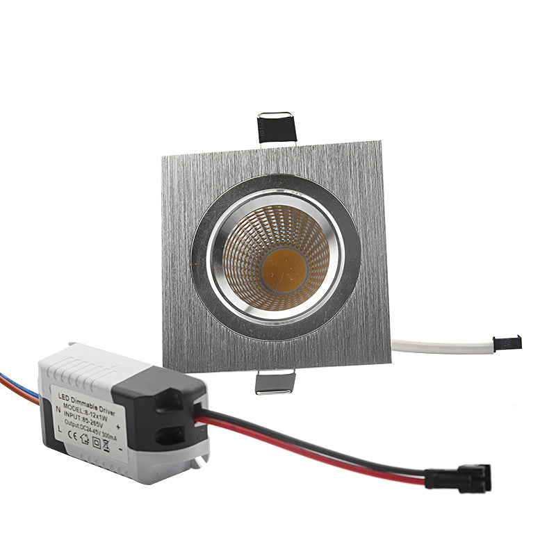 Square Bright Recessed LED Dimmable Square sliver Downlight COB 7W 9W 12W LED Spot light decoration Ceiling Lamp AC 110V 220V