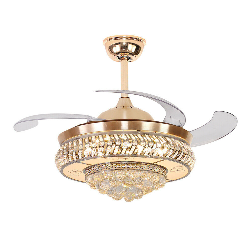 Modern Crystal Invisible Ceiling Fan Light with Remote Control Chandelier for Living Room Application