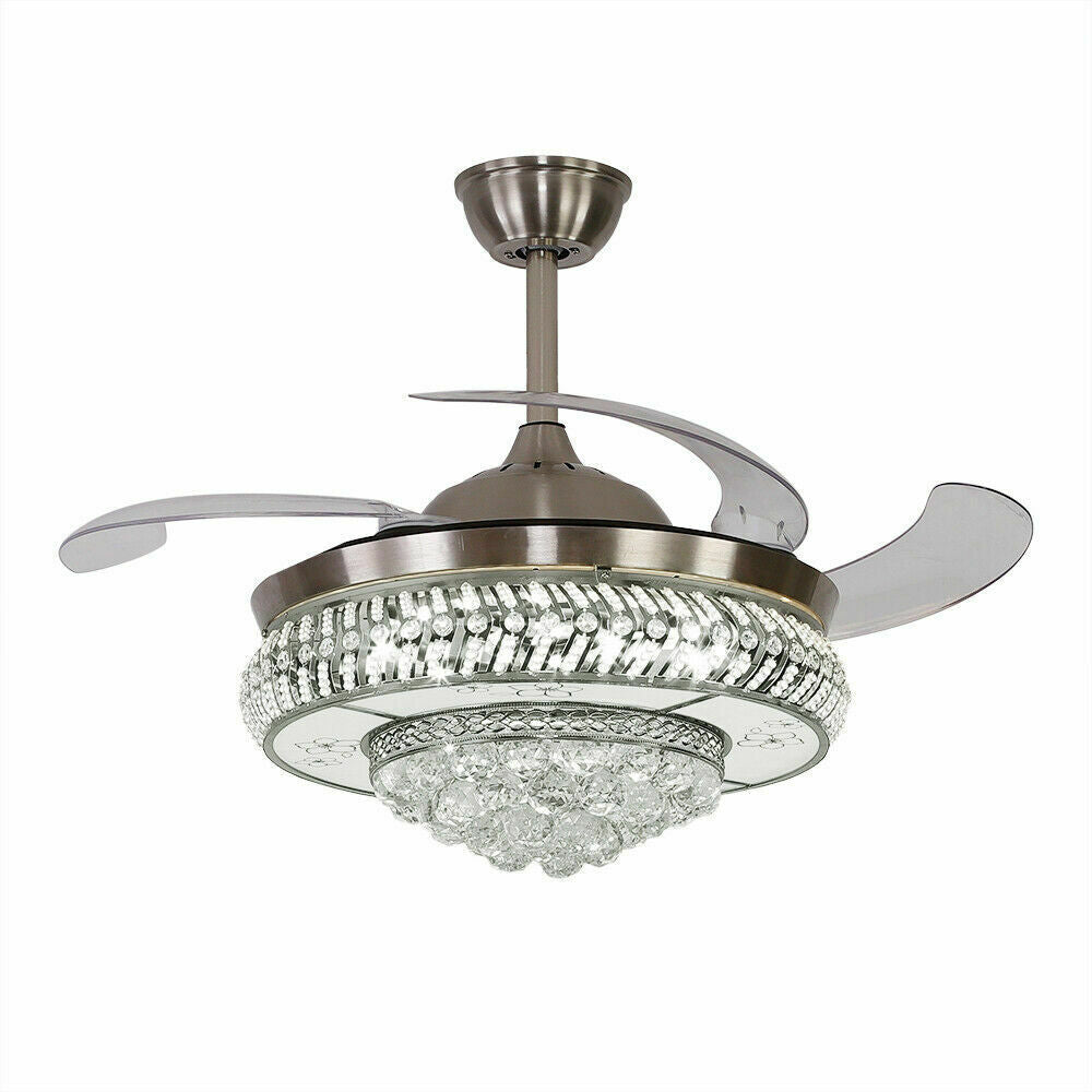 Modern Crystal Invisible Ceiling Fan Light with Remote Control Chandelier for Living Room Application