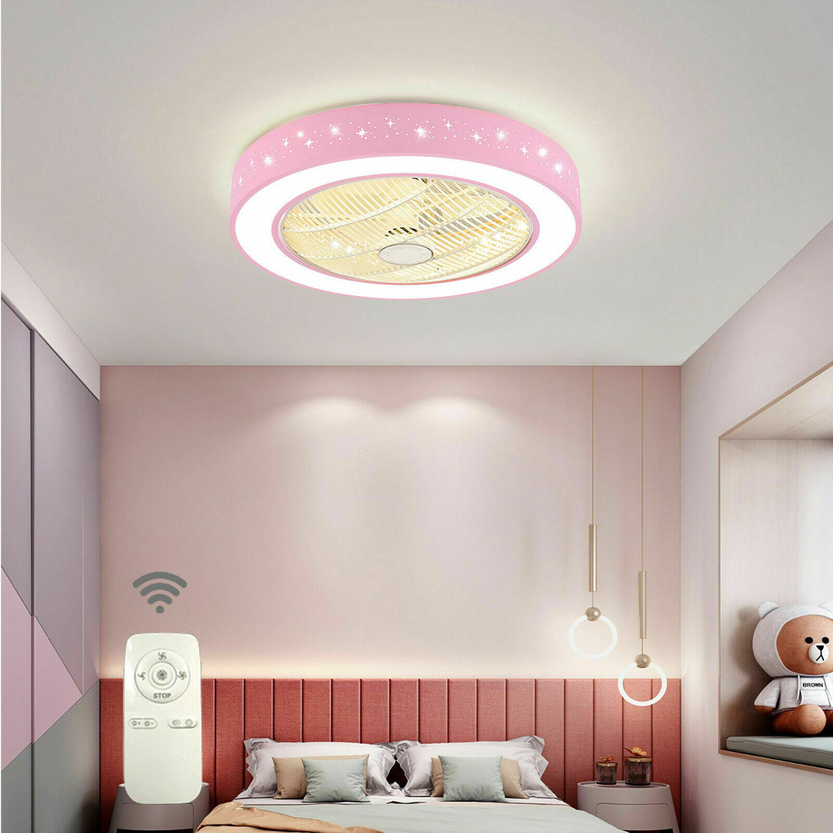 Dimmable Ceiling Fan Light 3 Speed Fan Lamp for Children Bedroom, Living Room