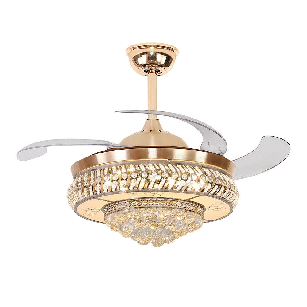 Modern Crystal Invisible Ceiling Fan Light with Remote Control Chandelier for Living Room Application