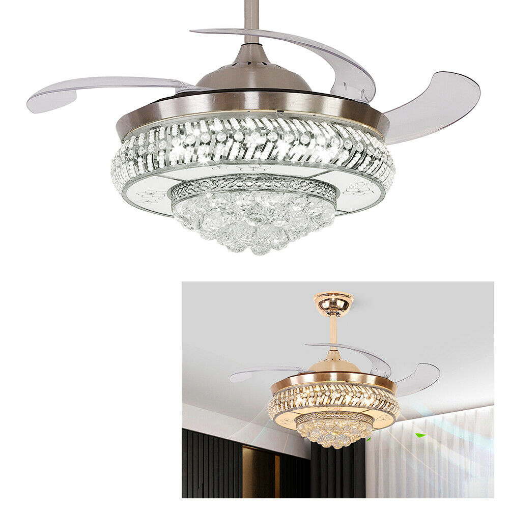Modern Crystal Invisible Ceiling Fan Light with Remote Control Chandelier for Living Room Application