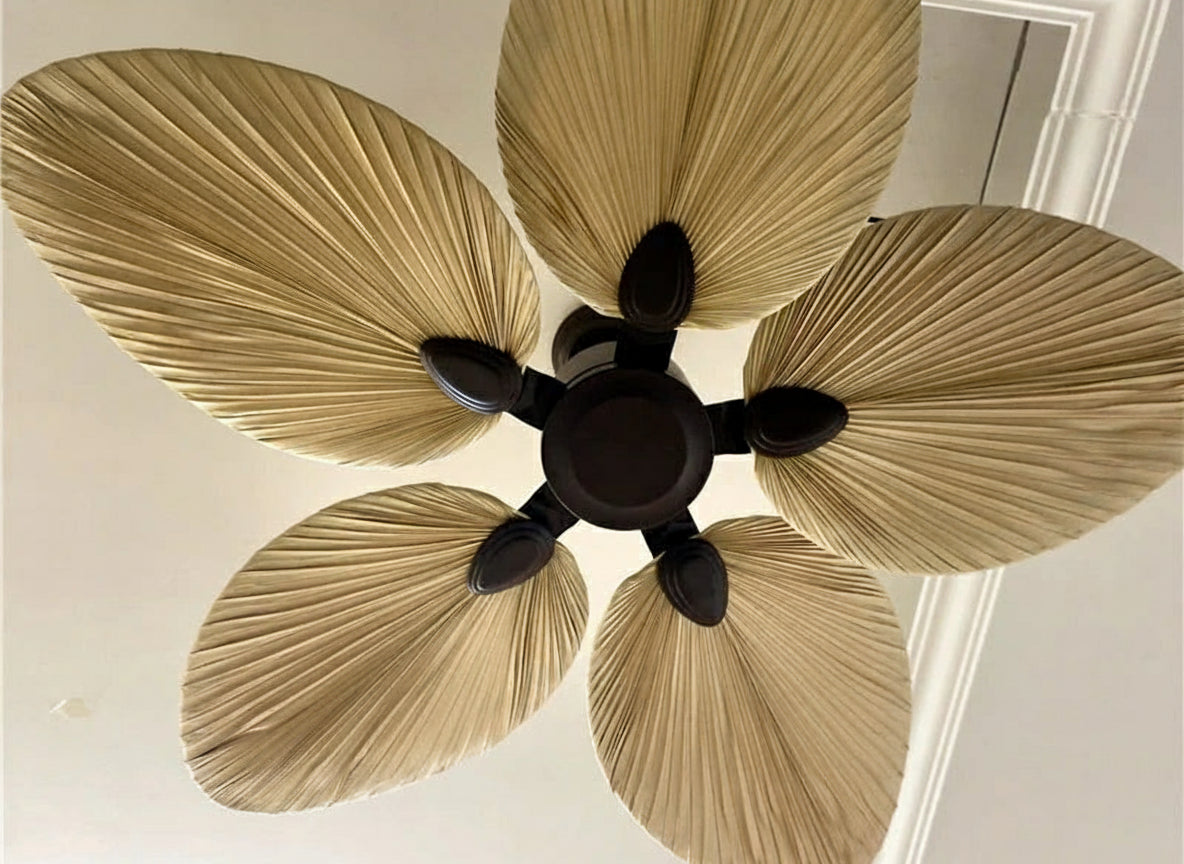 Ru 2022 New High Quality 52inch Factory Price Natural Breeze Palm Leaf Fan Blades 220V Remote Control Ceiling Fan Living Room