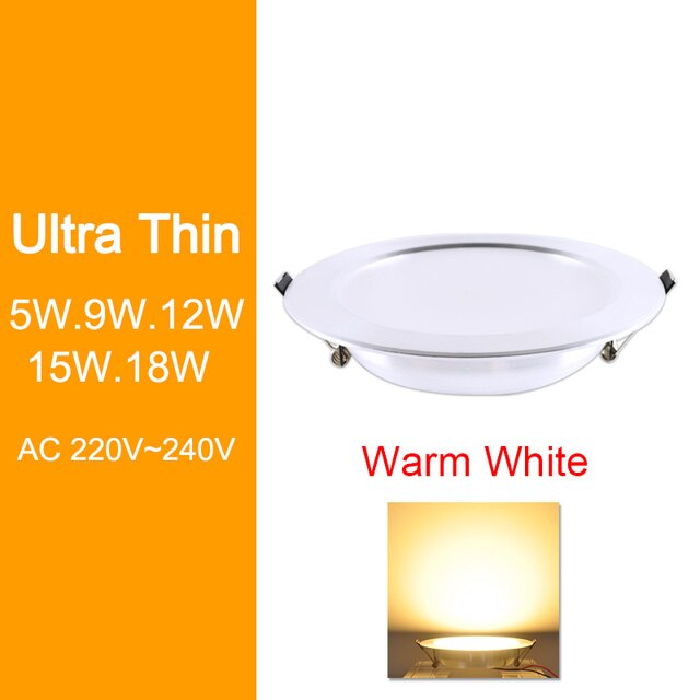 downlight 3W 5W 9W 12W 15W 18W led downlight Silver White Ultra Thin Aluminum AC110V 220V 240V Round Recessed LED Spot Lighting