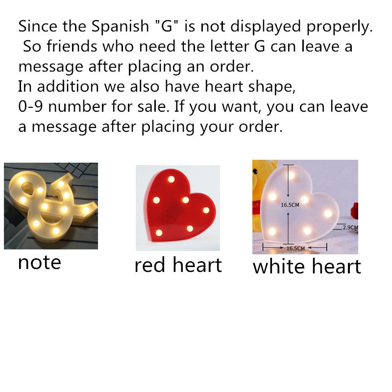 16CM LED Letter Night Light Light Alphabet Battery Home Club Wall Decoration Party Wedding Birthday Decors Valentine's Day Gift