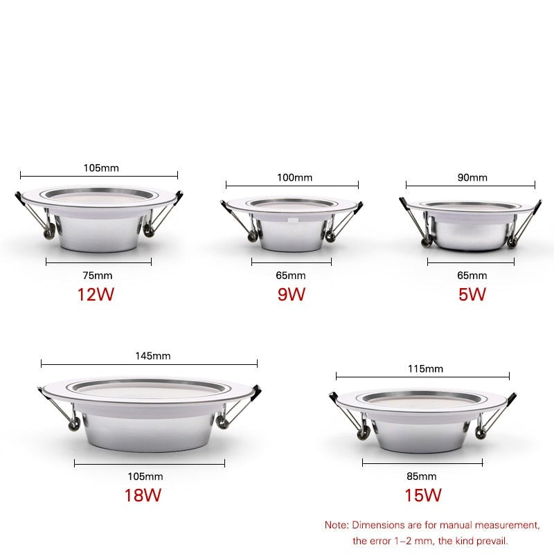 LED Downlight Ceiling silvery 5W 9W 12W 15W 18W Warm white/cold white led light AC 220V 230V 240V