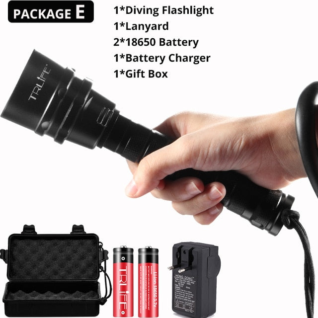 Professional Diving Flashlight XML-T6 L2 Portable Scuba Dive torch 200M Underwater IPX8 Waterproof 18650 Flashlights