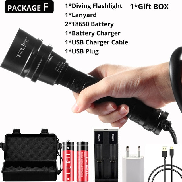 Professional Diving Flashlight XML-T6 L2 Portable Scuba Dive torch 200M Underwater IPX8 Waterproof 18650 Flashlights