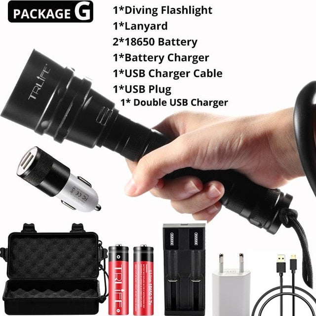 Professional Diving Flashlight XML-T6 L2 Portable Scuba Dive torch 200M Underwater IPX8 Waterproof 18650 Flashlights