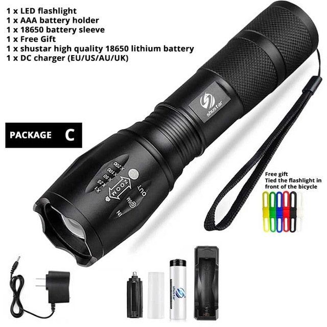 Led flashlight Ultra Bright torch T6/L2/V6 Camping light 5 switch Modes waterproof Zoomable Bicycle Light 18650 battery