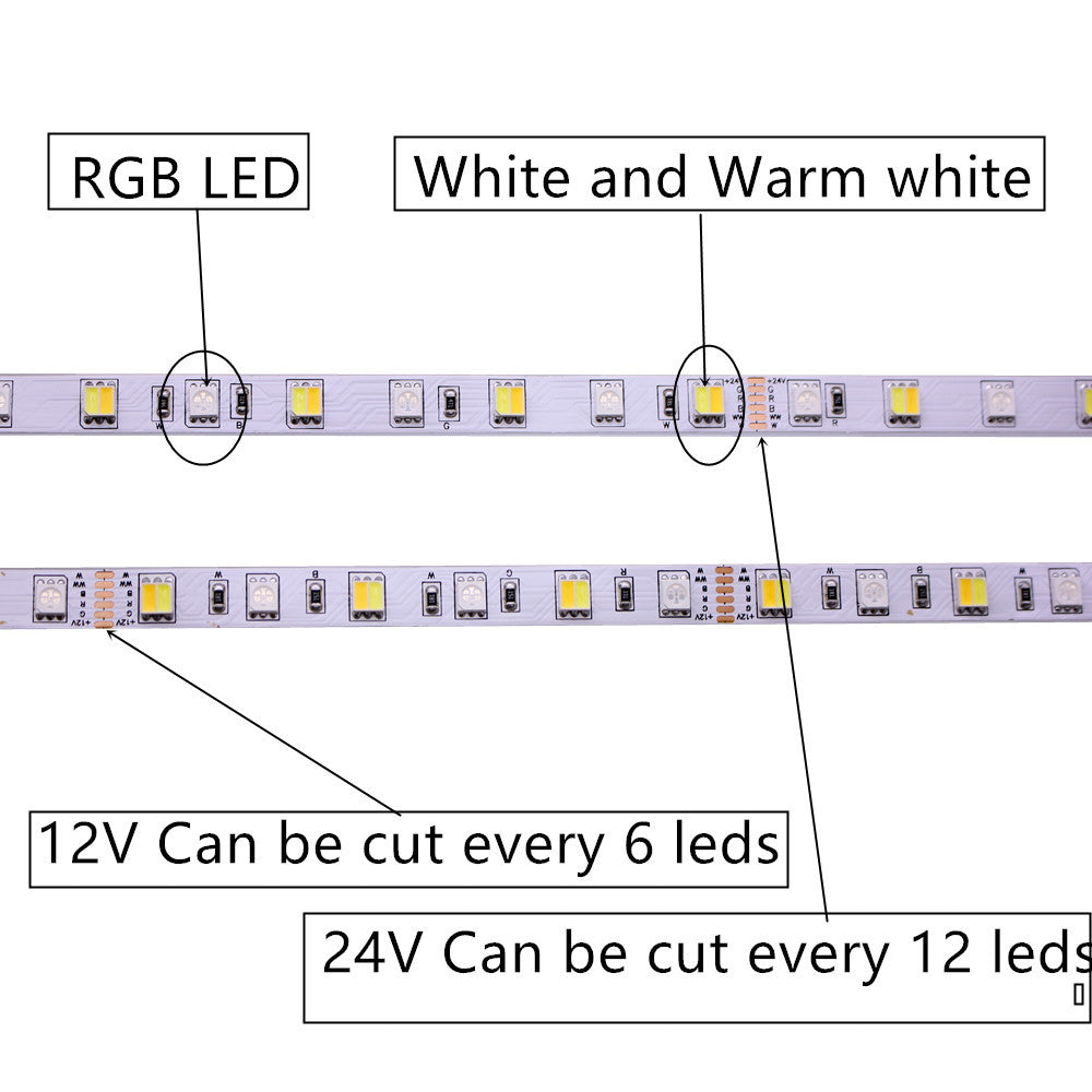 SMD5050 RGB LED Strip Waterproof 5M 300LED DC 12V 24V CCT RGBCCT RGBW RGBWW WHITE WARM WHITE Fita LED Light Strips Flexible