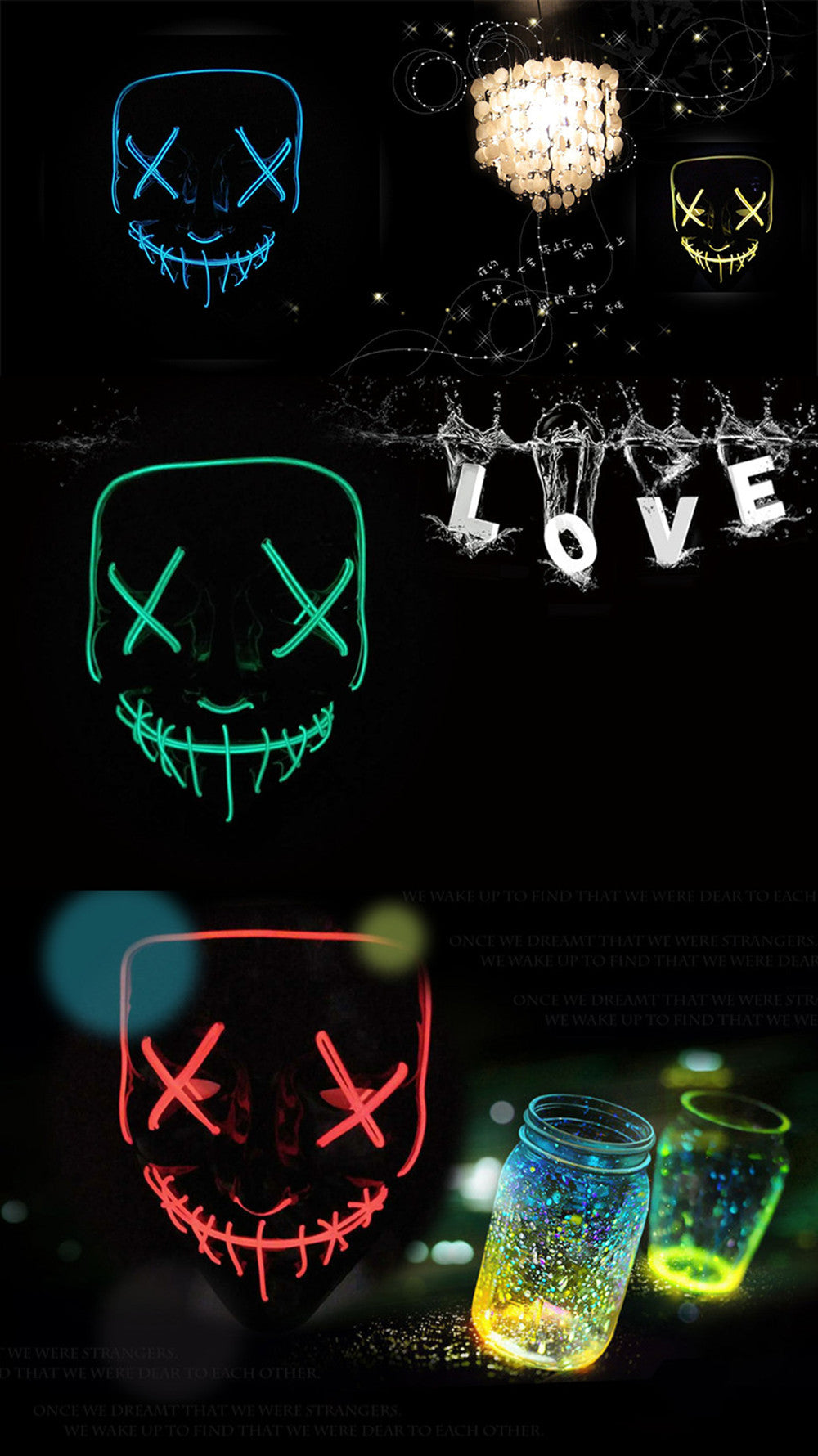 Halloween Mask LED Maske Light Up Party Masks Neon Maska Cosplay Mascara Horror Mascarillas Glow In Dark Masque V for Vendetta
