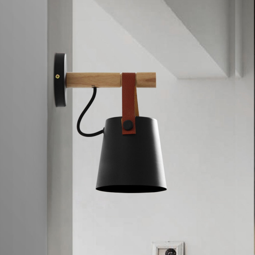 Wooden simple creative wall light led bedroom bedside decoration morden Nordic design living room corridor hotel E27 wall lamps
