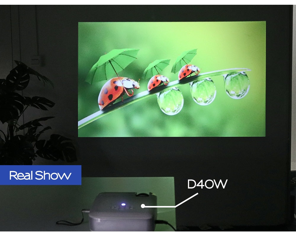 LED Mini Projector D40W,Video Beamer for Home Cinema.1600 Lumens, Support HD, Wireless Sync Display For iPhone/Android Phone