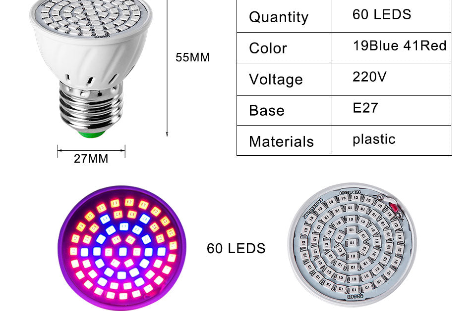 Full Spectrum E27 220V LED Plant Grow Light Bulb Fitolampy Phyto Lamp For Indoor Garden Plants Flower Hydroponics Grow Tent Box